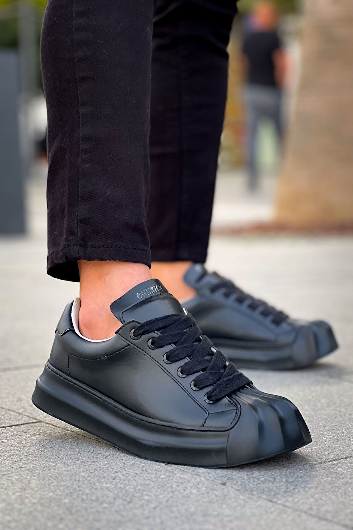 J2411 Artenay Ortopedik Taban Günlük Cilt Erkek Sneaker Spor Ayakkabı CST Siyah