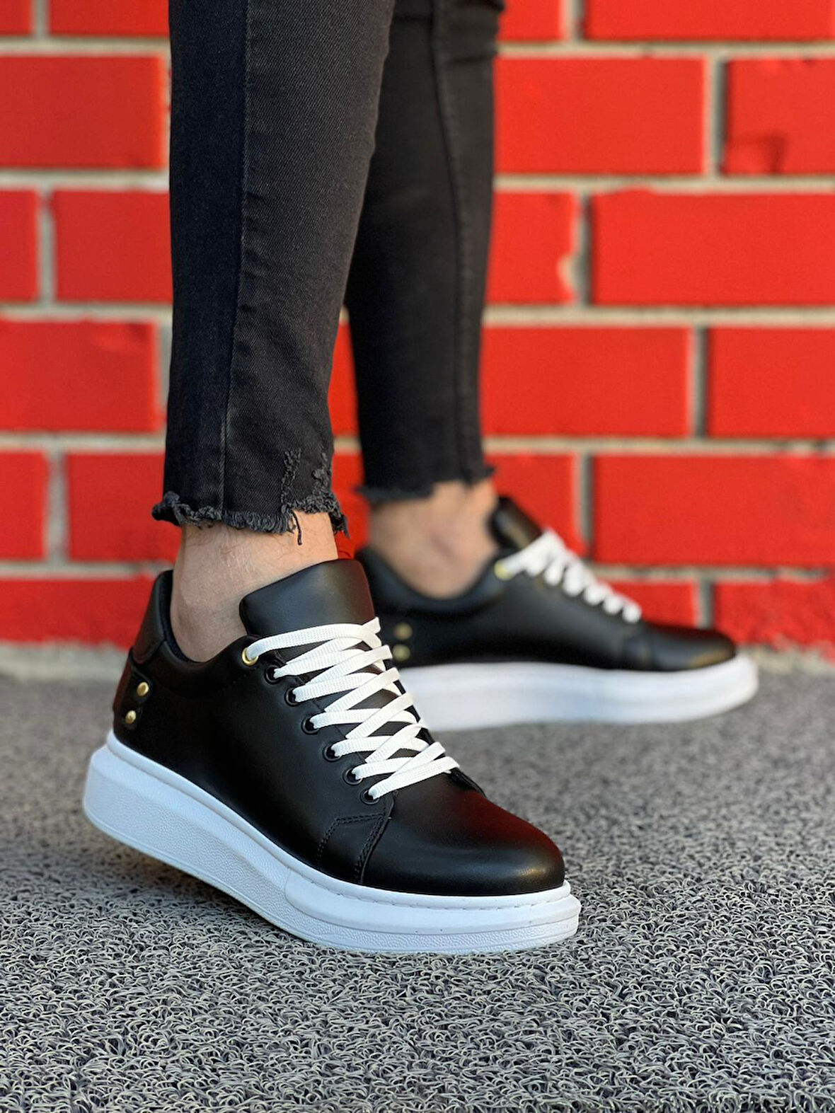 J047 Bağcıklı Ortopedik Taban Günlük Erkek Spor Sneaker Ayakkabı BT Siyah
