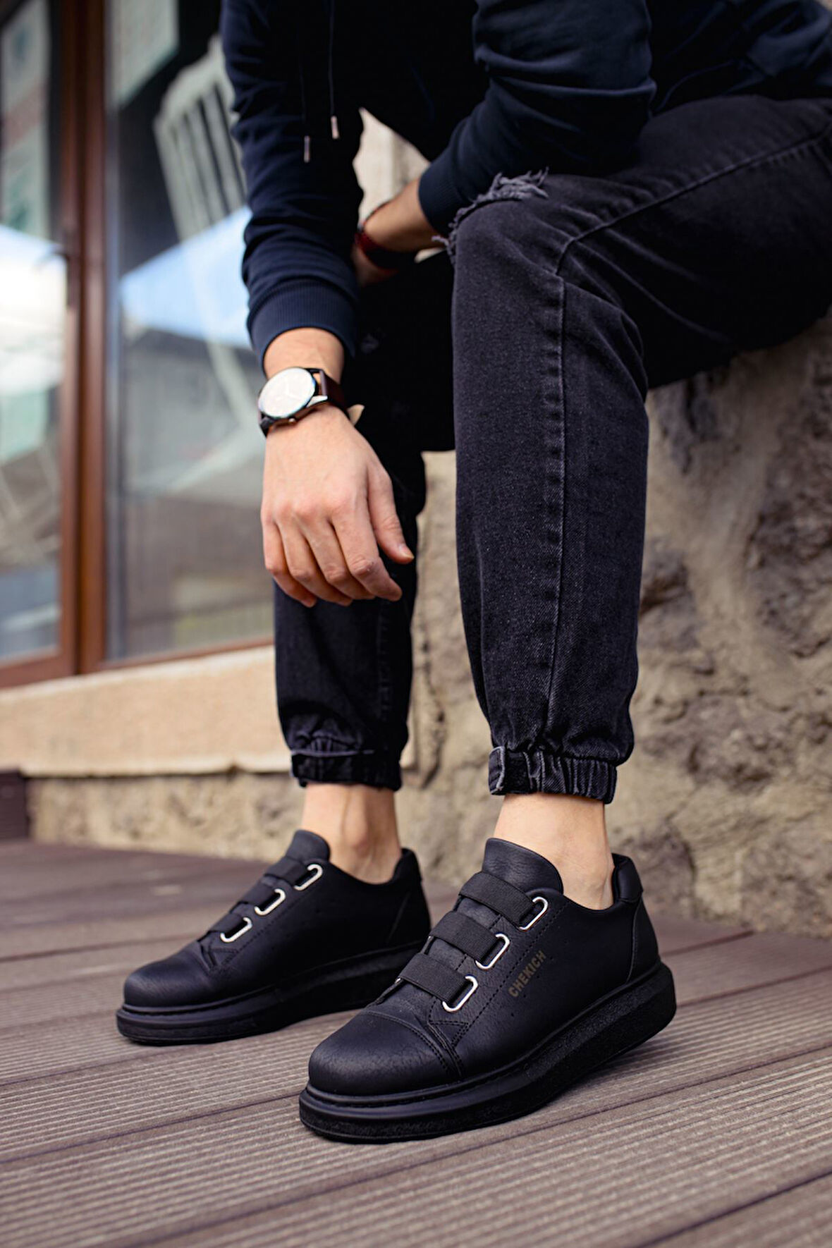 J253 Mirror Non Ortopedik Taban Günlük Cilt Erkek Sneaker Spor Ayakkabı CST Siyah