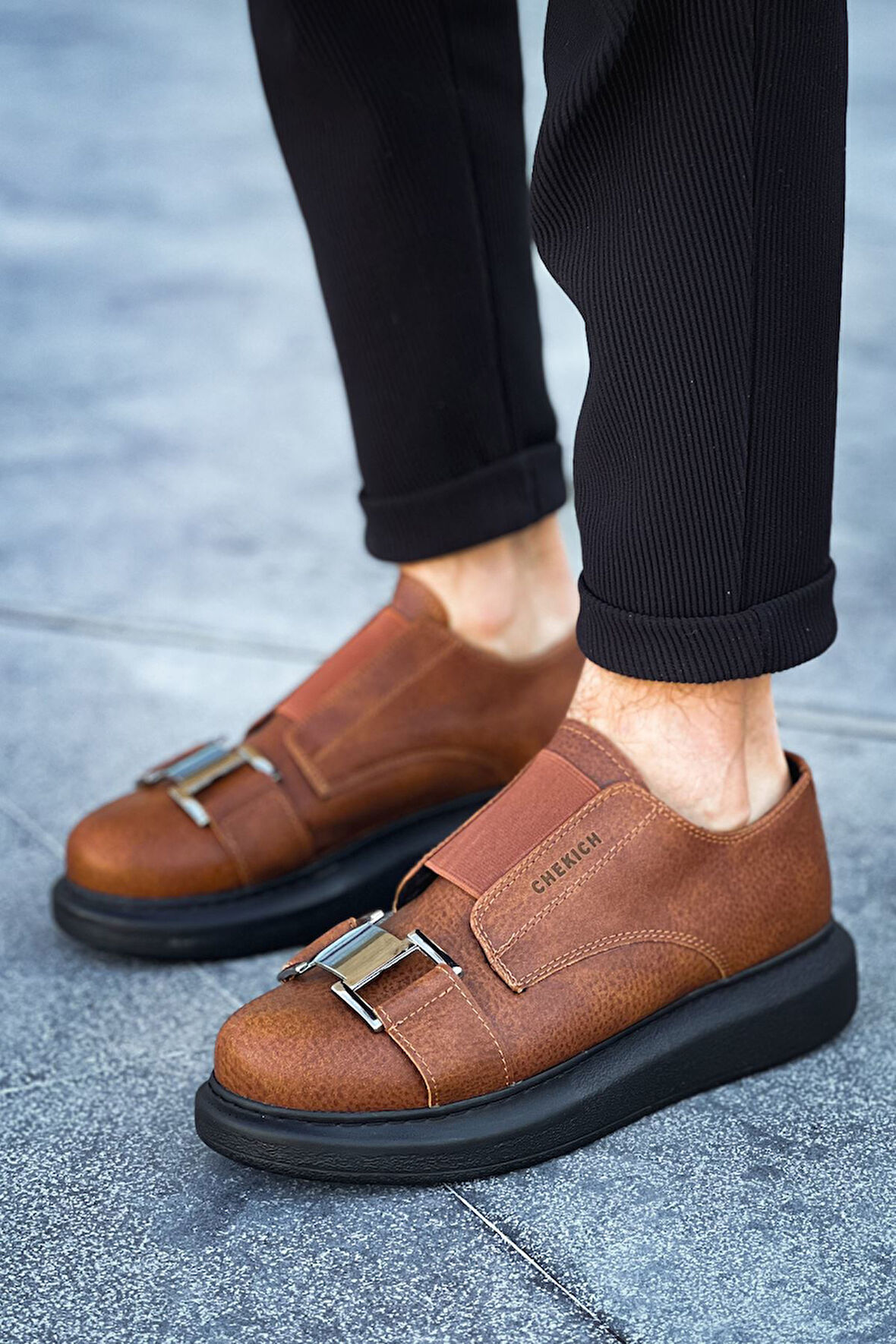 J297 Ortopedik Taban Günlük Cilt Erkek Sneaker Spor Ayakkabı CST Taba