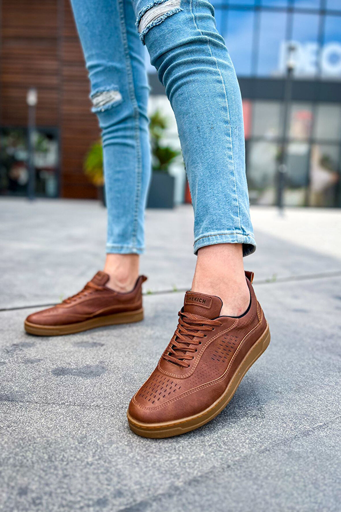 J157 Retro Ortopedik Taban Günlük Cilt Erkek Sneaker Spor Ayakkabı CTT Taba