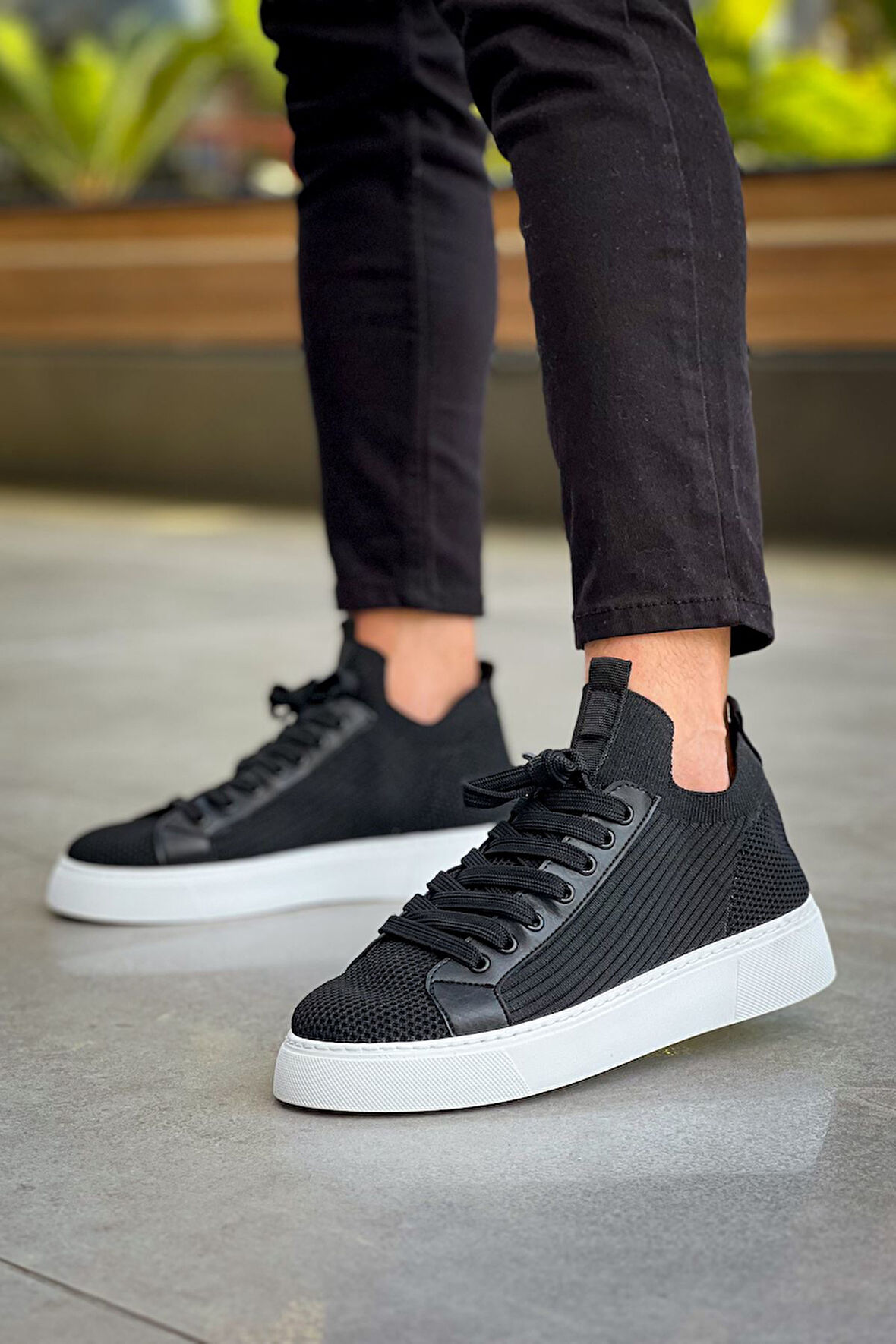 J2423 Ortopedik Taban Günlük Triko Erkek Sneaker Spor Ayakkabı TBT Siyah