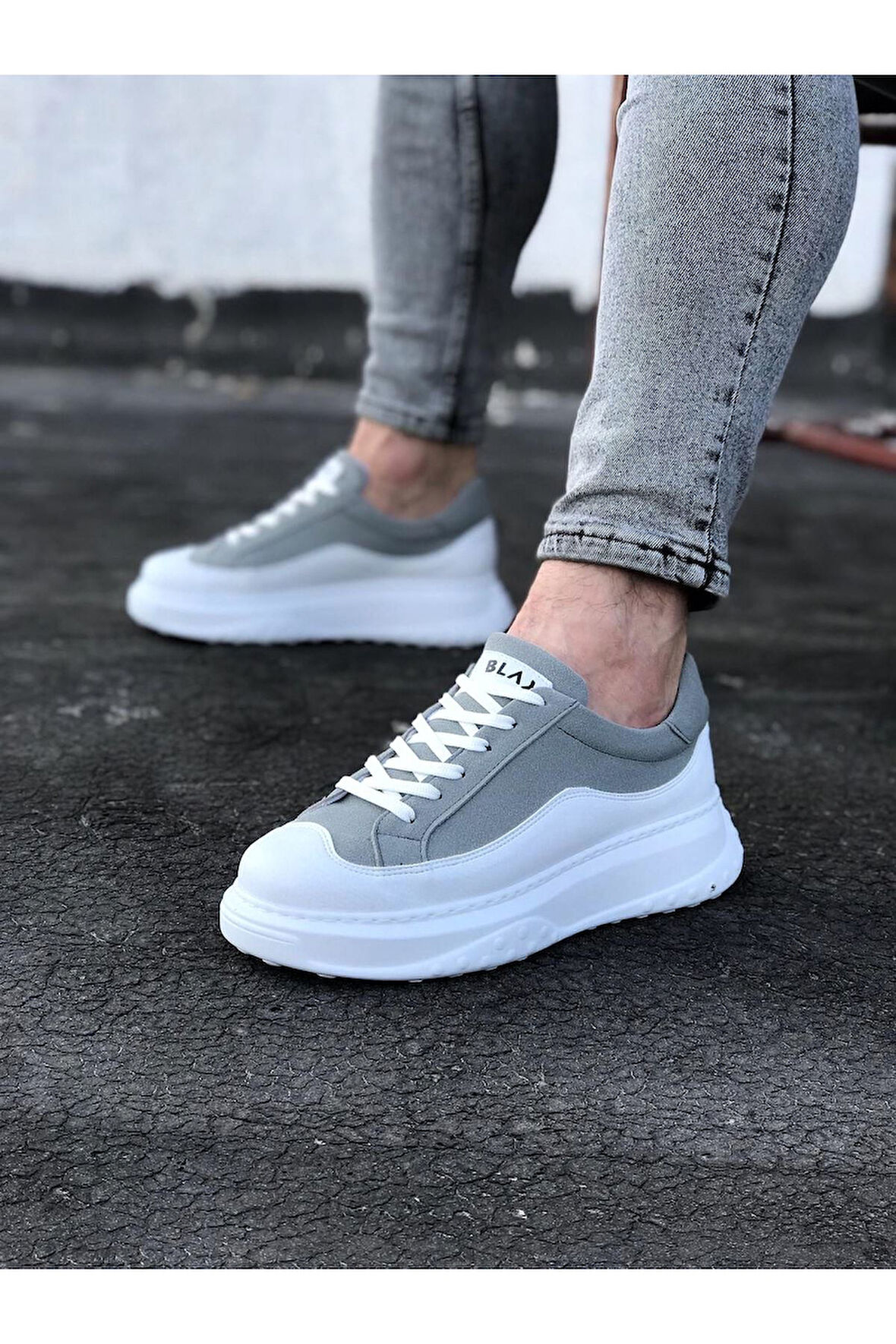 J507 Bağcıklı Ortopedik Taban Erkek Sneaker Günlük Ayakkabı BT Gri/Beyaz