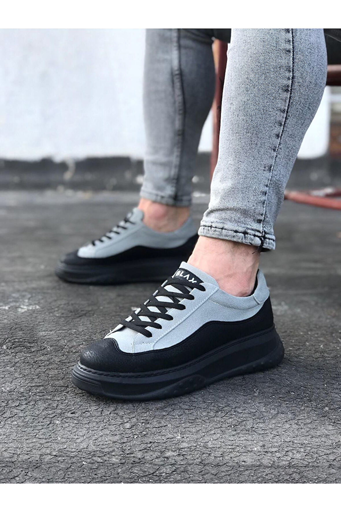 J507 Bağcıklı Ortopedik Taban Erkek Sneaker Günlük Ayakkabı ST Gri/Siyah
