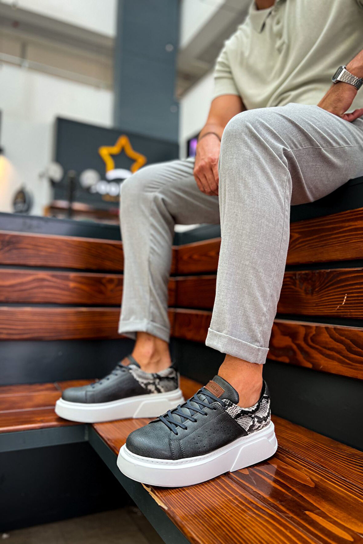 J145 Sauerbergg Ortopedik Taban Günlük Cilt Erkek Sneaker Spor Ayakkabı CBT Antrasit
