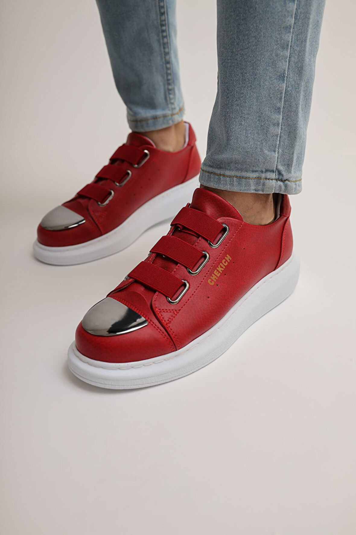 J251 Mirror Ortopedik Taban Günlük Cilt Erkek Sneaker Spor Ayakkabı CBT Kırmızı