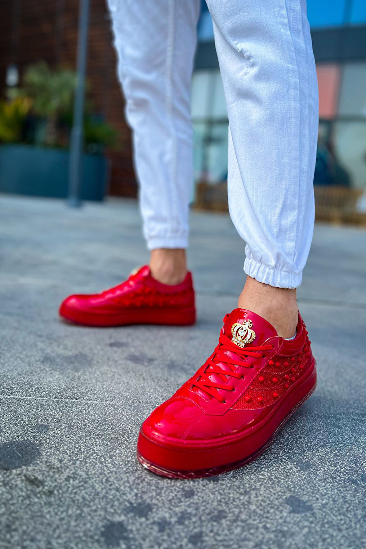 J975 Majesty Ortopedik Taban Günlük Rugan Erkek Sneaker Spor Ayakkabı RKT Kırmızı