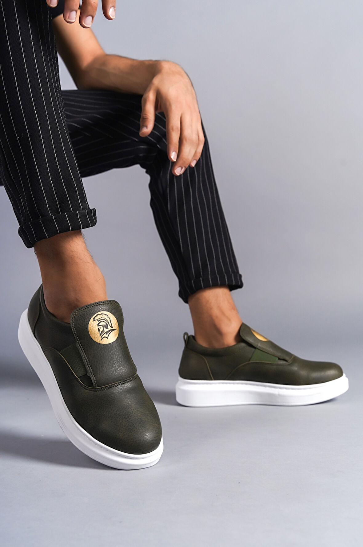 J161 Bağcıksız Lastikli Ortopedik Taban Erkek Sneaker Günlük Ayakkabı BT Haki