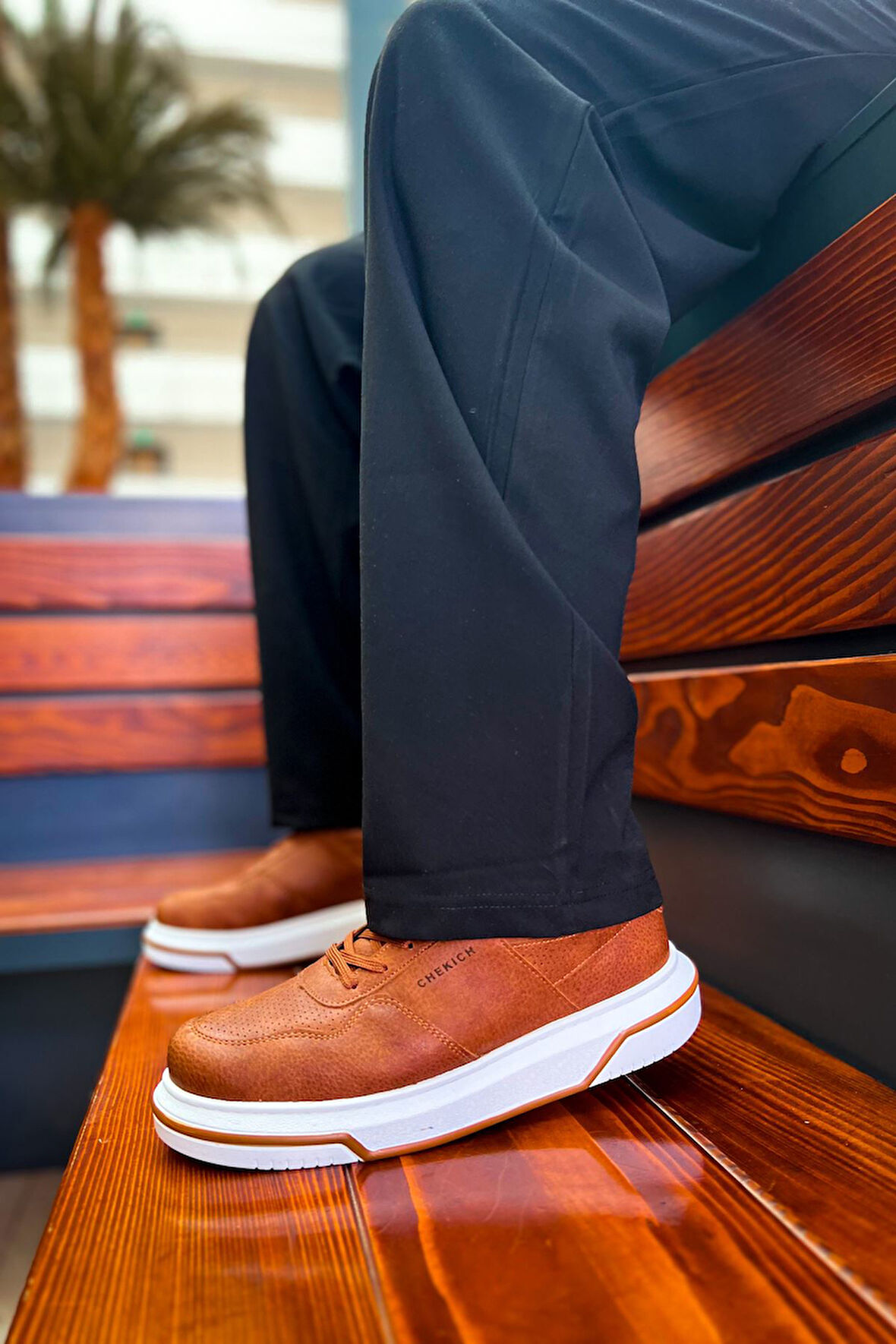 J075 Signature Ortopedik Taban Günlük Cilt Erkek Sneaker Spor Ayakkabı CBT Taba