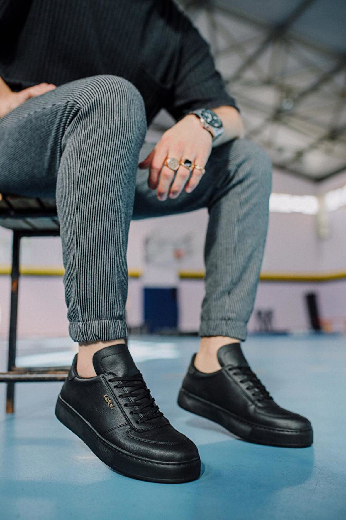 J666 Bağcıklı Ortopedik Taban Erkek Günlük Sneaker Spor Ayakkabı ST Siyah