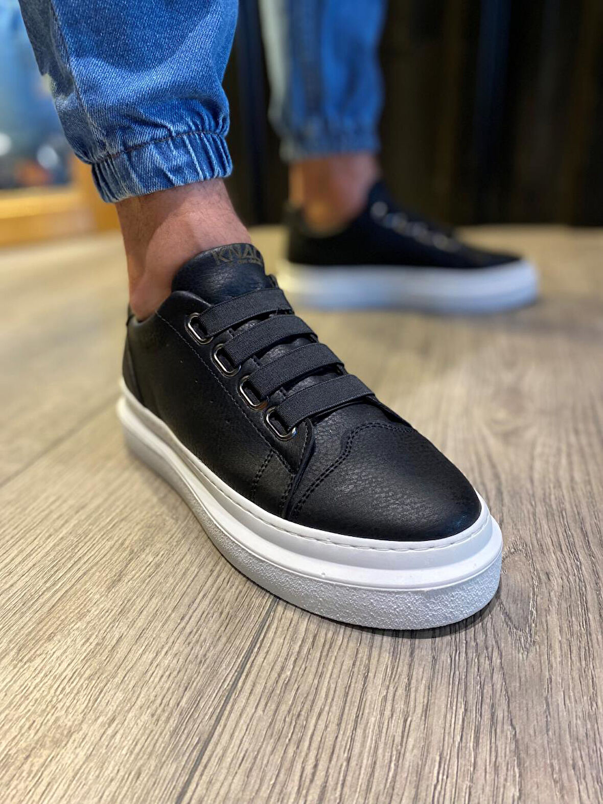 J521 Bağcıksız Lastikli 4 Bantlı Ortopedik Taban Erkek Günlük Sneaker Spor Ayakkabı BT Siyah