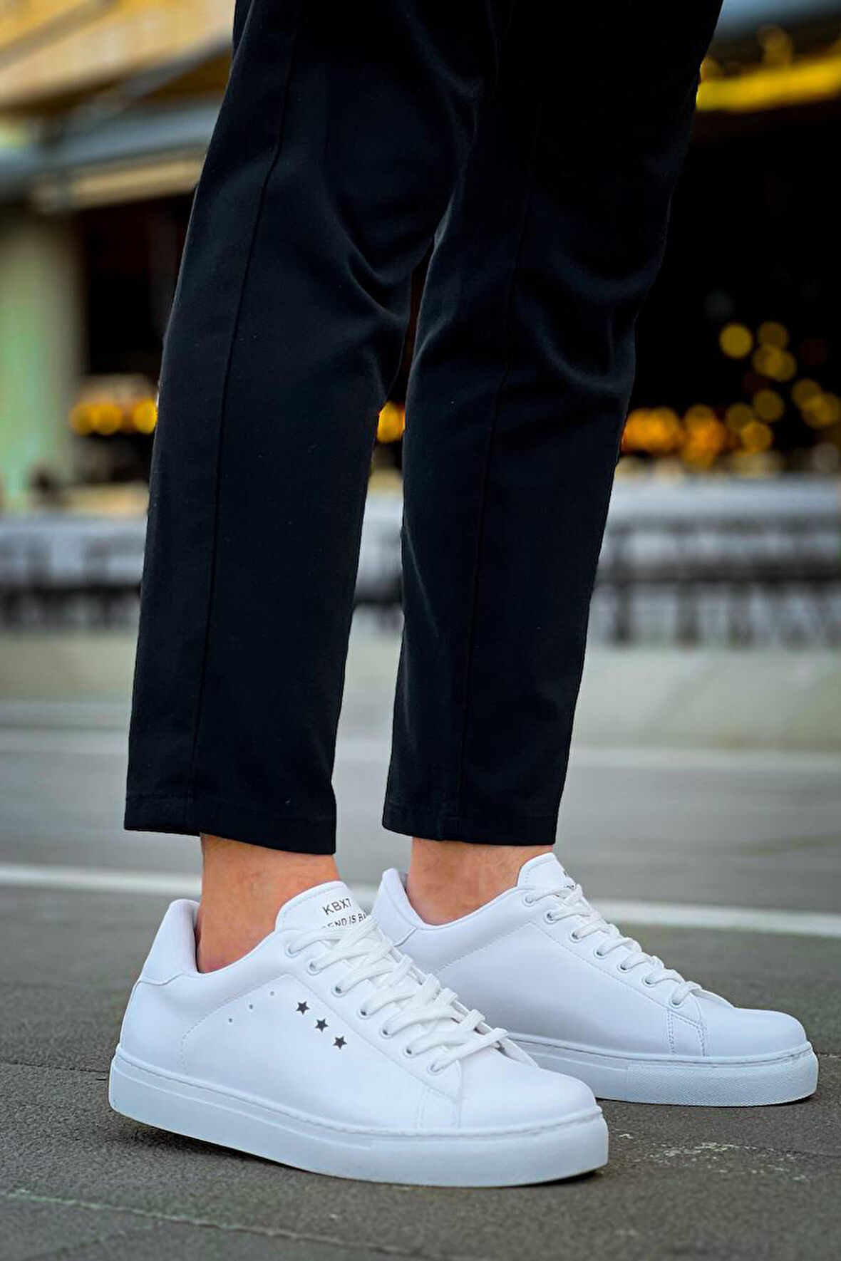 J-X7 Bağcıklı Ortopedik Taban Günlük Cilt Erkek Spor Sneaker Ayakkabı BT Beyaz