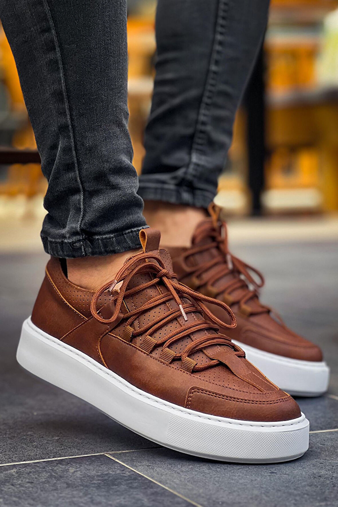 J159 Saturn Ortopedik Taban Günlük Cilt Erkek Sneaker Spor Ayakkabı CBT Taba