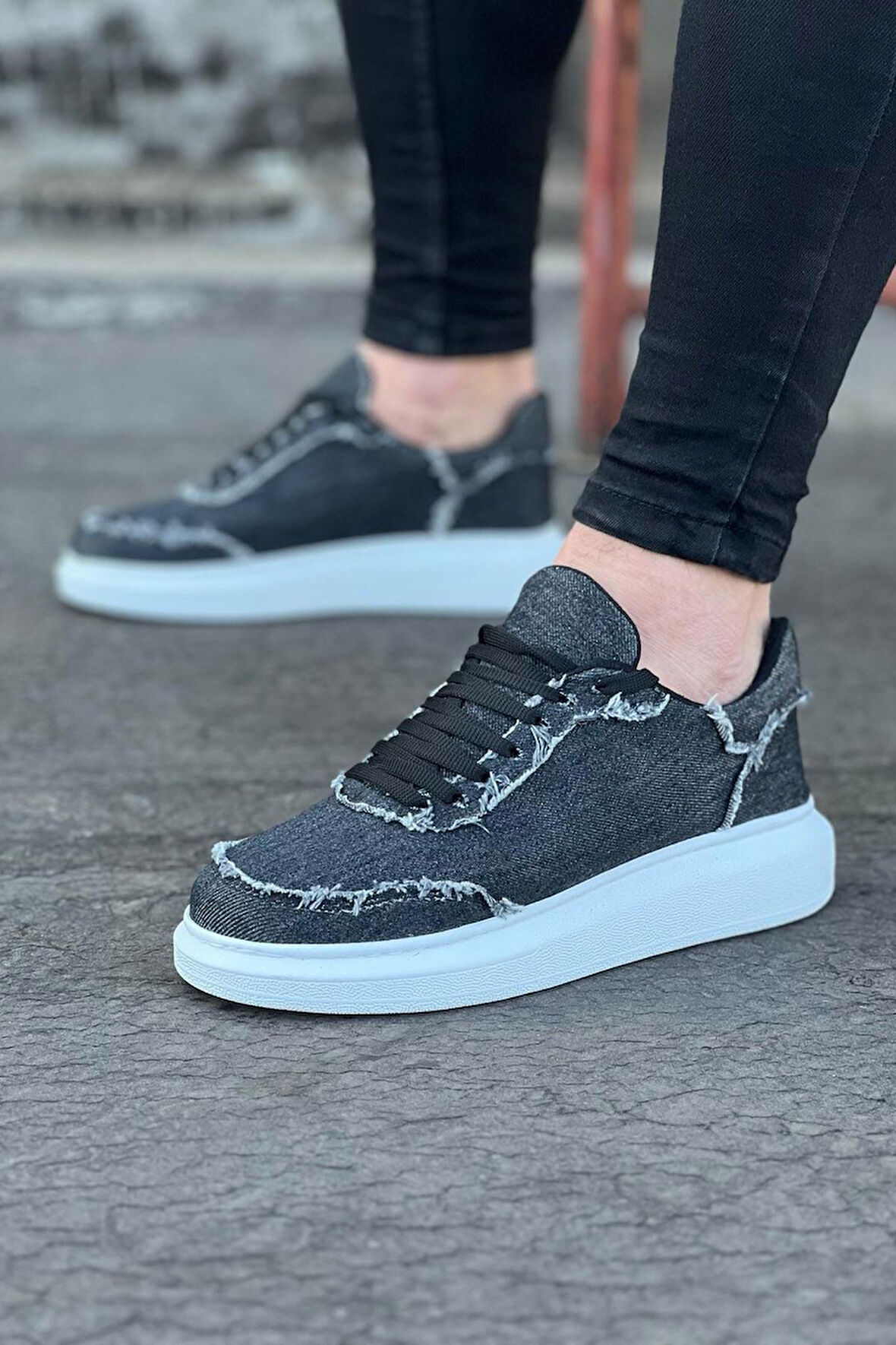 J018 Bağcıklı Ortopedik Taban Kot Kumaş Erkek Sneaker Günlük Ayakkabı BT Gri