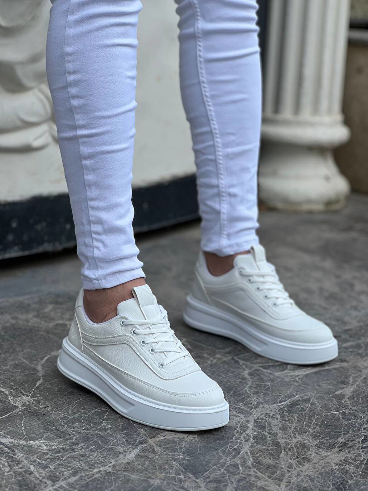 J006 Bağcıklı Ortopedik Taban Günlük Erkek Spor Sneaker Ayakkabı BT Beyaz