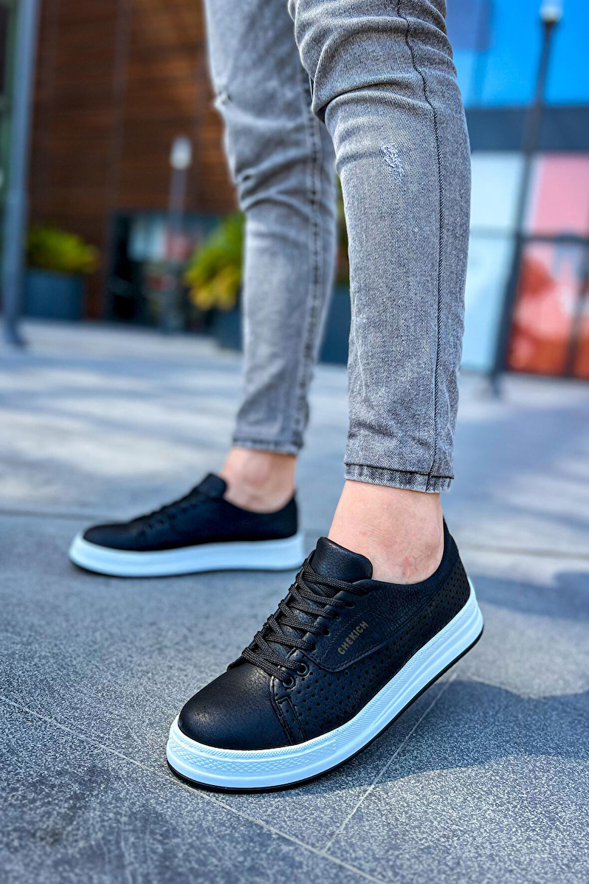 J043 Cowien Ortopedik Taban Günlük Cilt Erkek Sneaker Spor Ayakkabı CBT Siyah