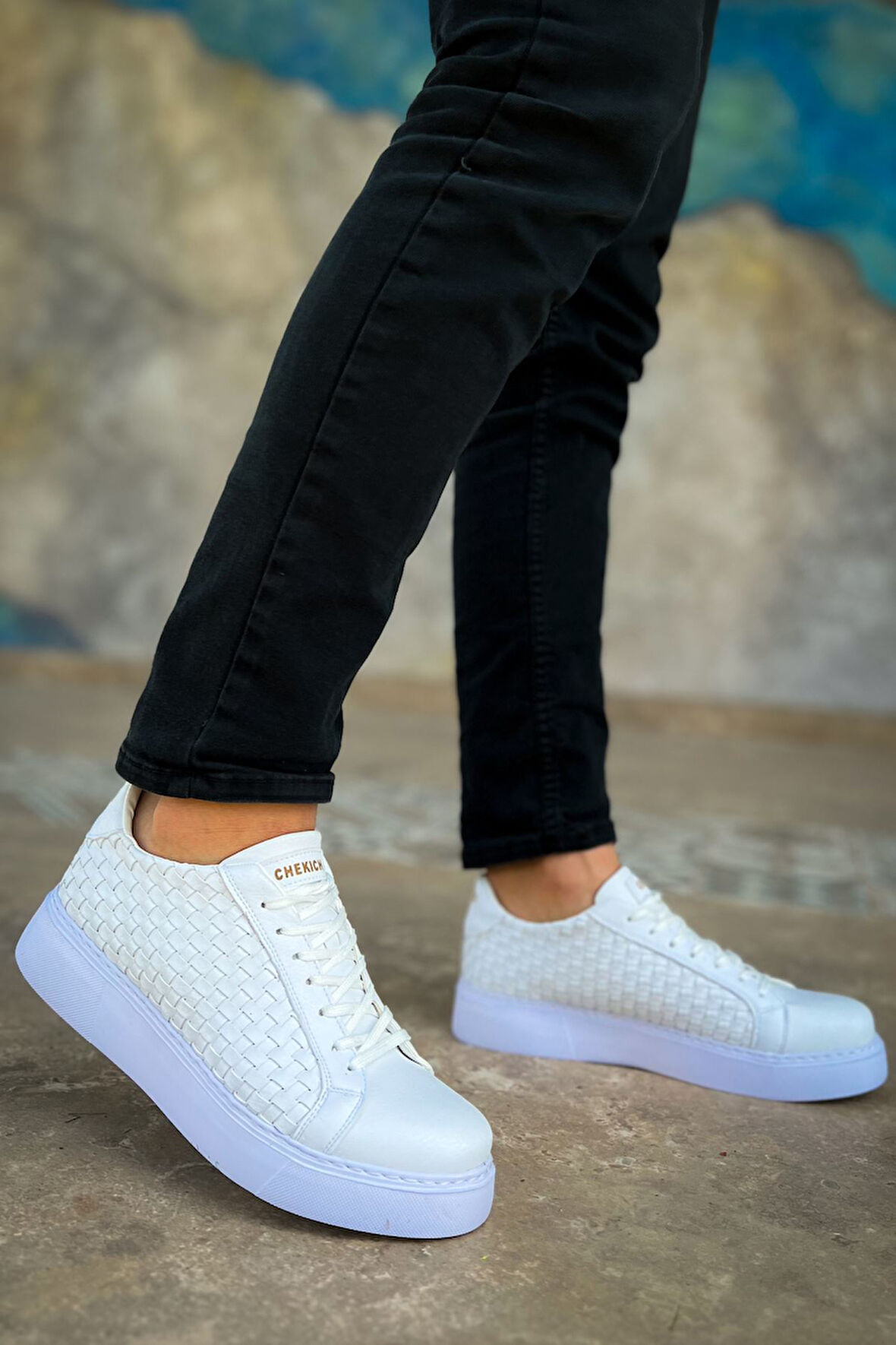 J203 Maglieria Ortopedik Taban Günlük Cilt Erkek Sneaker Spor Ayakkabı CBT Beyaz
