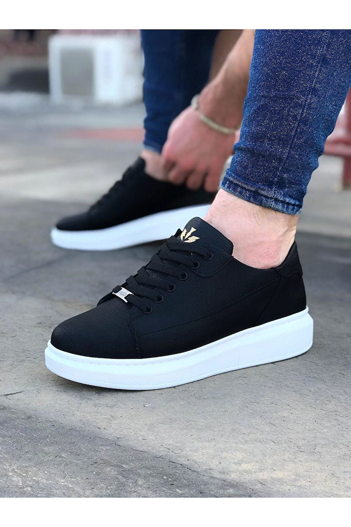J028 Bağcıklı Ortopedik Taban Erkek Sneaker Günlük Ayakkabı BT Siyah