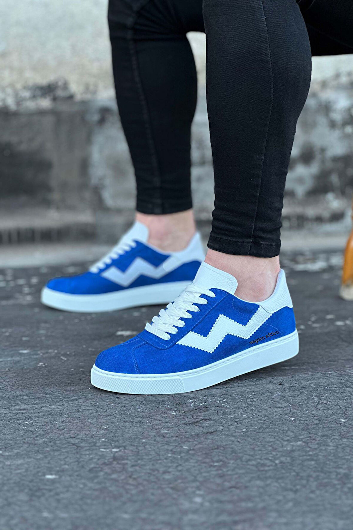 J160 Bağcıklı Ortopedik Taban Süet Erkek Sneaker Günlük Ayakkabı BT Mavi/Beyaz