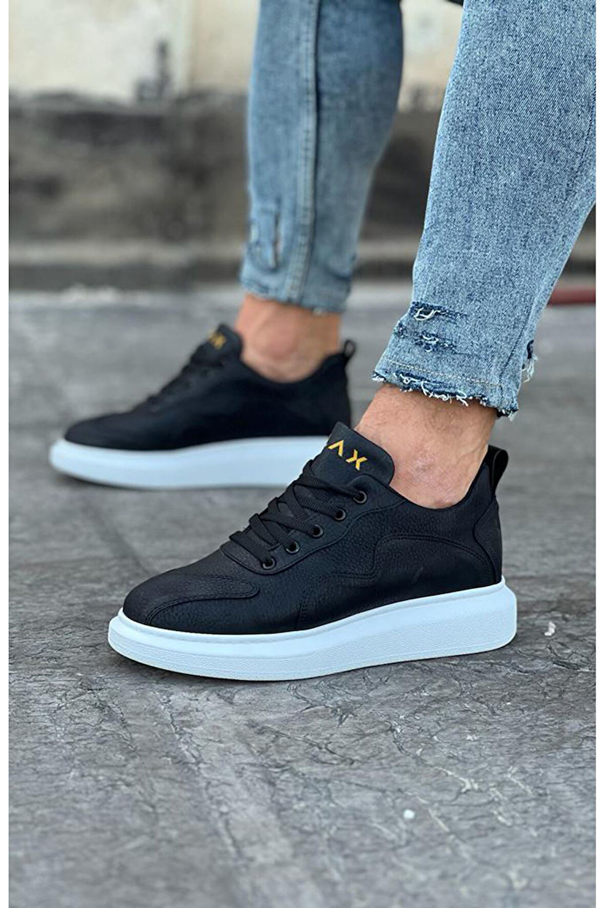 J301 Bağcıklı Ortopedik Taban Erkek Sneaker Günlük Ayakkabı BT Siyah