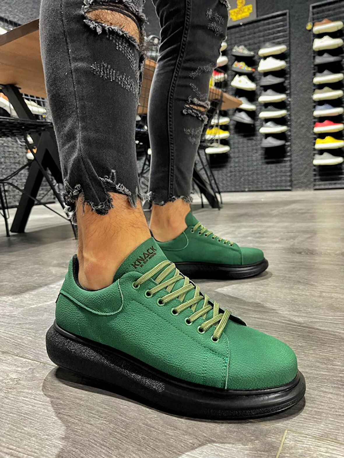J045 Bağcıklı Ortopedik Taban Günlük Erkek Spor Sneaker Ayakkabı ST Yeşil