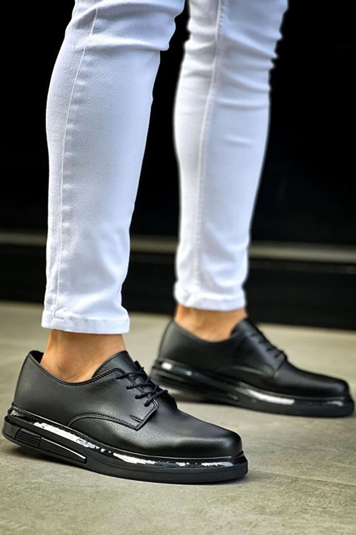 J2403 Ortopedik Taban Günlük Cilt Erkek Klasik Ayakkabı CST Siyah