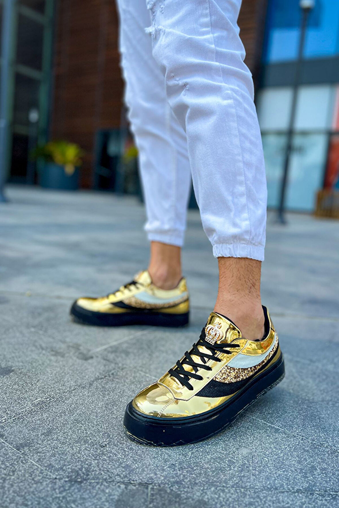 J975 Majesty Ortopedik Taban Günlük Rugan Erkek Sneaker Spor Ayakkabı RST Gold