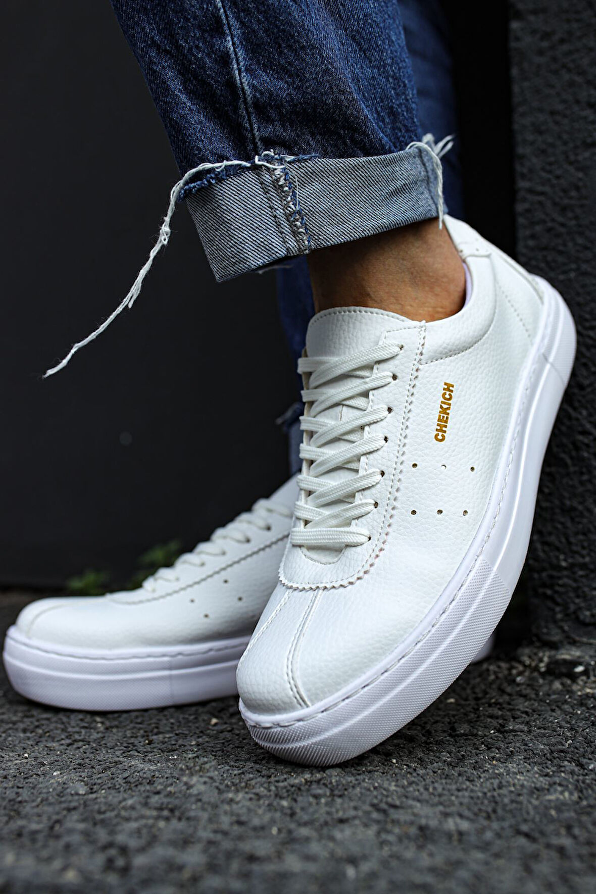 J163 Ortopedik Taban Günlük Cilt Erkek Sneaker Spor Ayakkabı CBT Beyaz