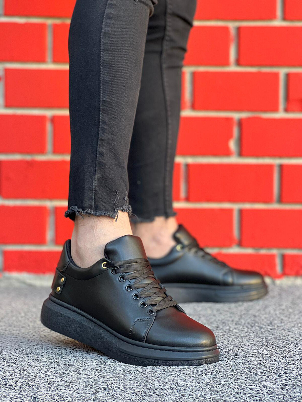 J047 Bağcıklı Ortopedik Taban Günlük Erkek Spor Sneaker Ayakkabı ST Siyah