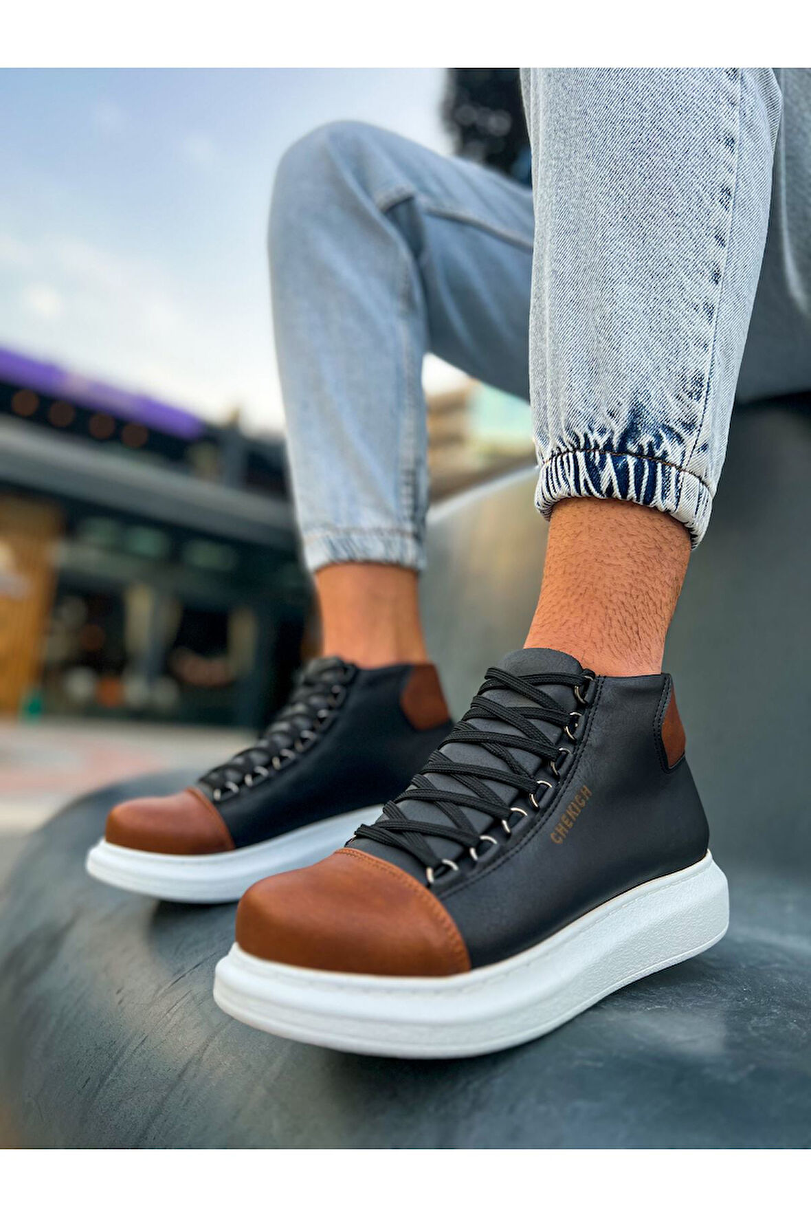 J258 Roma Bağcıklı Ortopedik Taban Günlük Cilt Erkek Spor Postal Bot CBT Siyah/Taba