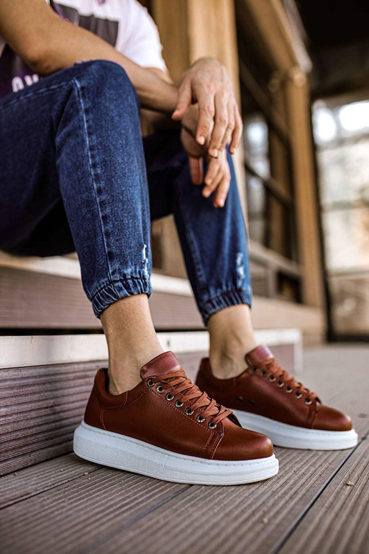 J257 Estrella Ortopedik Taban Günlük Cilt Erkek Sneaker Spor Ayakkabı CBT Taba