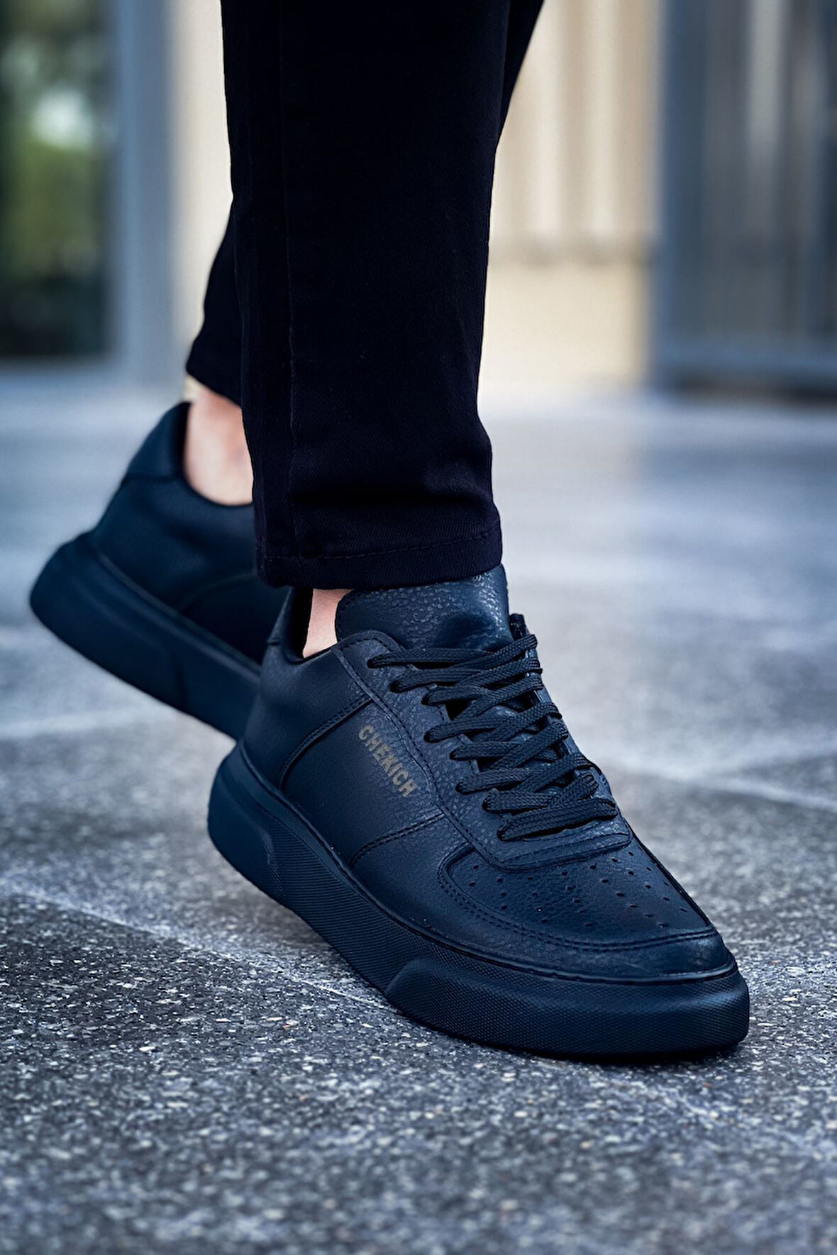 J087 Kenton Ortopedik Taban Günlük Cilt Erkek Sneaker Spor Ayakkabı CST Siyah