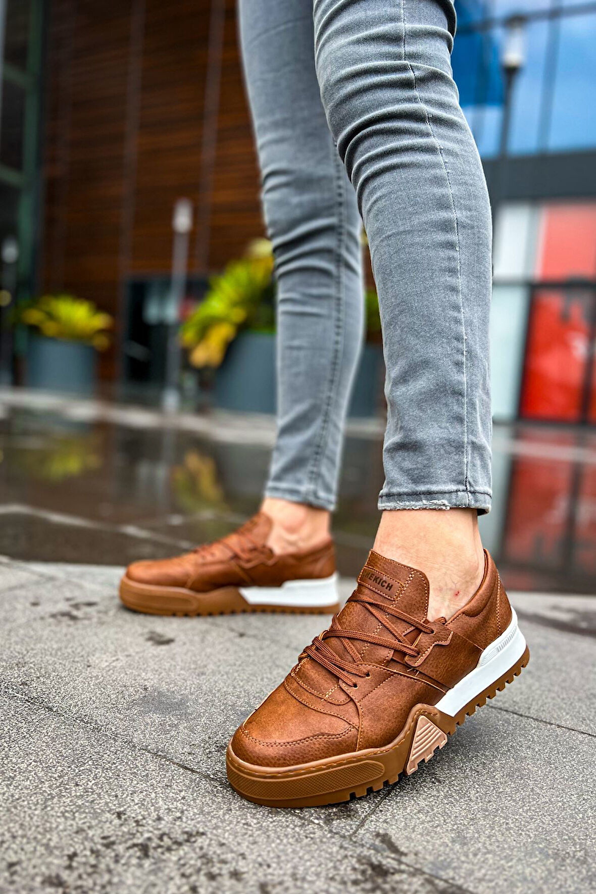 J067 Warrem Ortopedik Taban Günlük Cilt Erkek Sneaker Spor Ayakkabı CBTT Taba