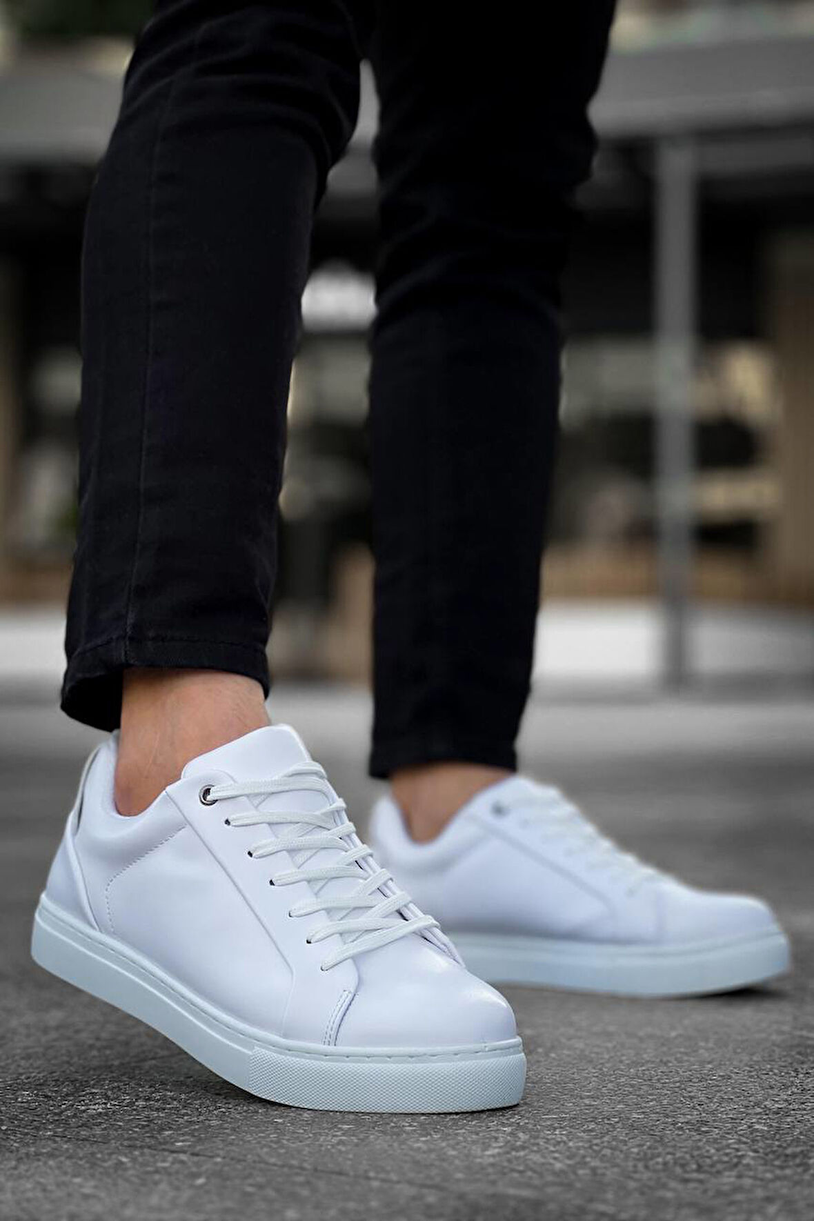 J-BX1 Bağcıklı Ortopedik Taban Günlük Erkek Spor Sneaker Ayakkabı BT Beyaz