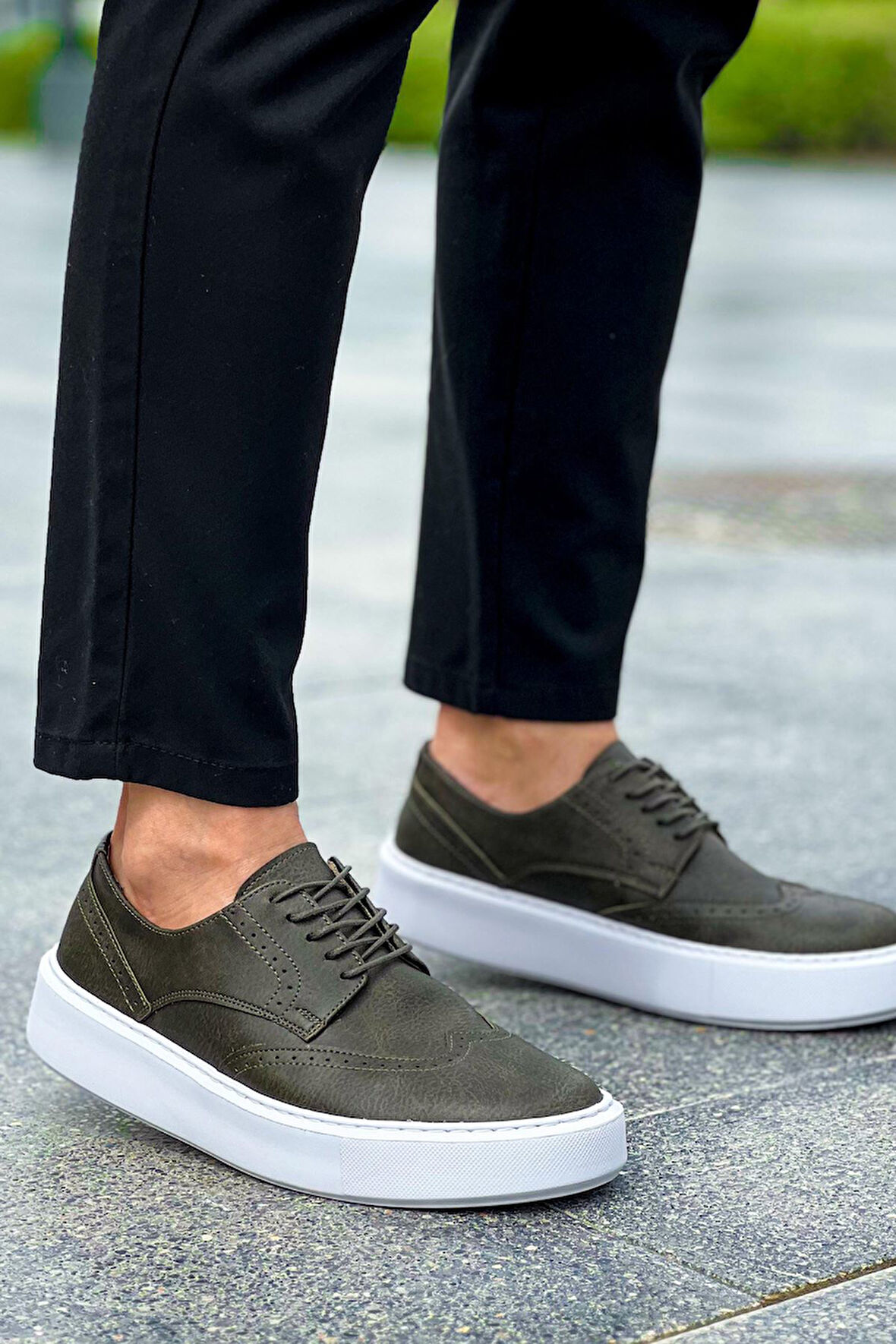 J149 Change Over Ortopedik Taban Günlük Cilt Erkek Klasik Ayakkabı CBT Haki