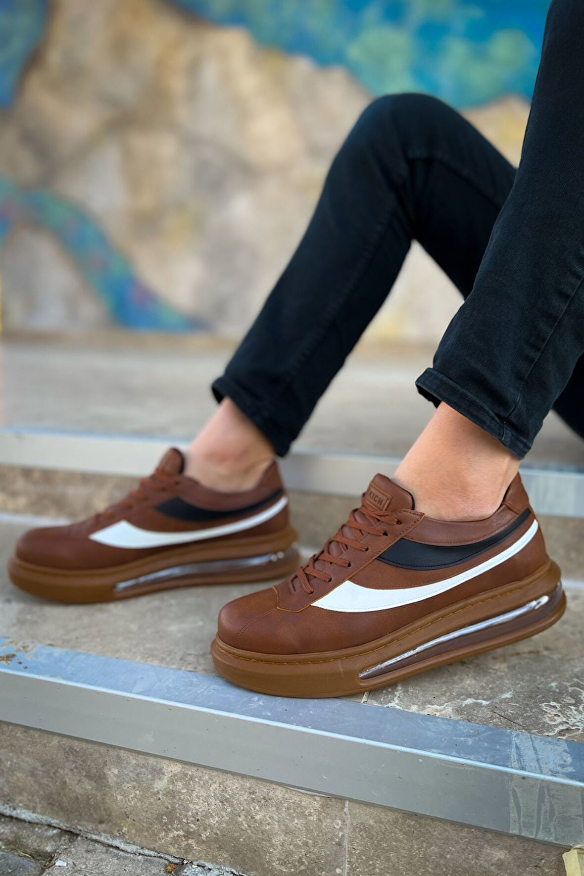 J172 Ariaso Ortopedik Taban Günlük Cilt Erkek Sneaker Spor Ayakkabı CTT Taba