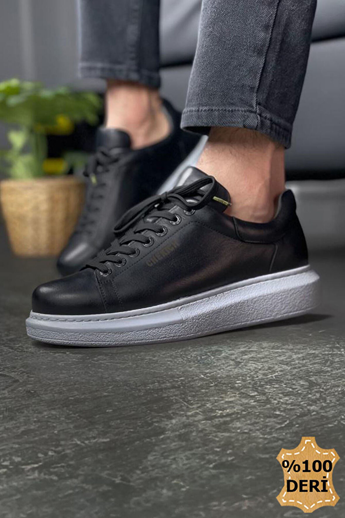 J257 Estrella Ortopedik Taban Günlük Hakiki Cilt Deri Erkek Sneaker Spor Ayakkabı CBT Siyah