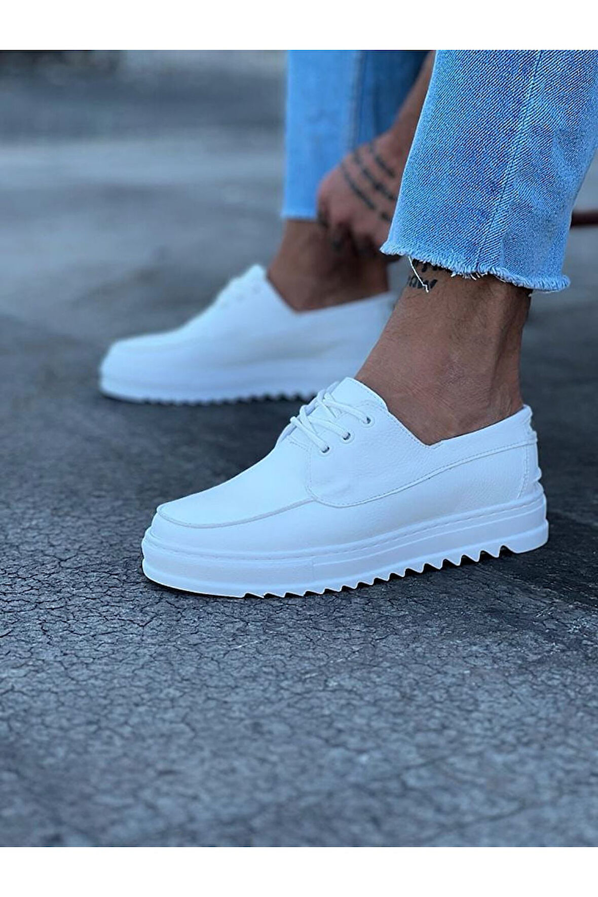 J506 Bağcıklı Ortopedik Taban Erkek Sneaker Günlük Ayakkabı BT Beyaz