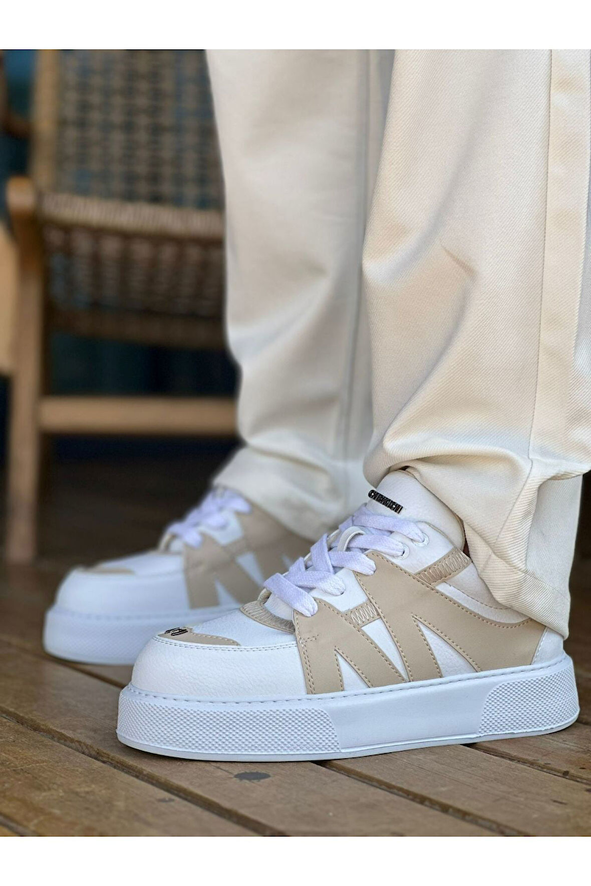 J2407 Star-X Ortopedik Taban Günlük Cilt Erkek Sneaker Spor Ayakkabı CBT Beyaz/Bej