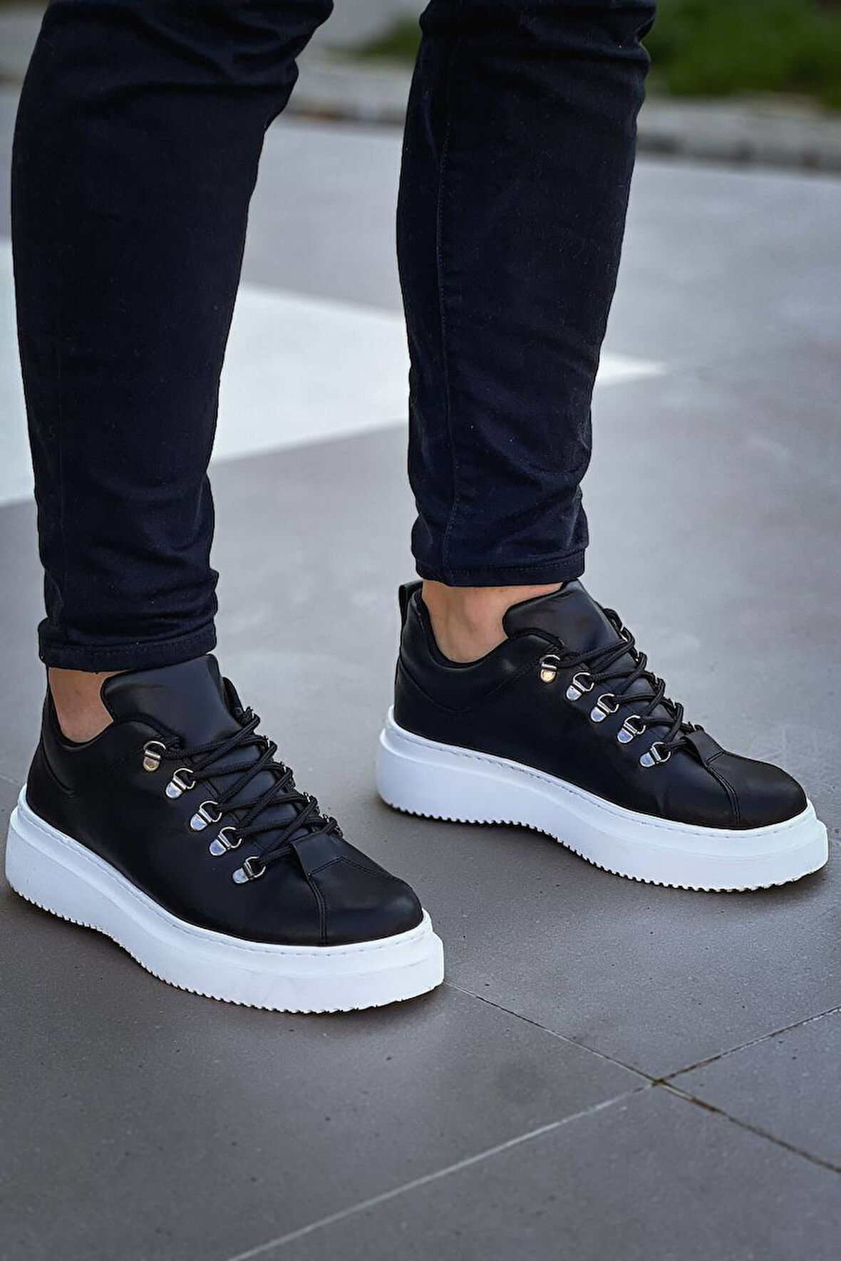 J-X4 Bağcıklı Ortopedik Taban Günlük Erkek Spor Sneaker Ayakkabı BT Siyah