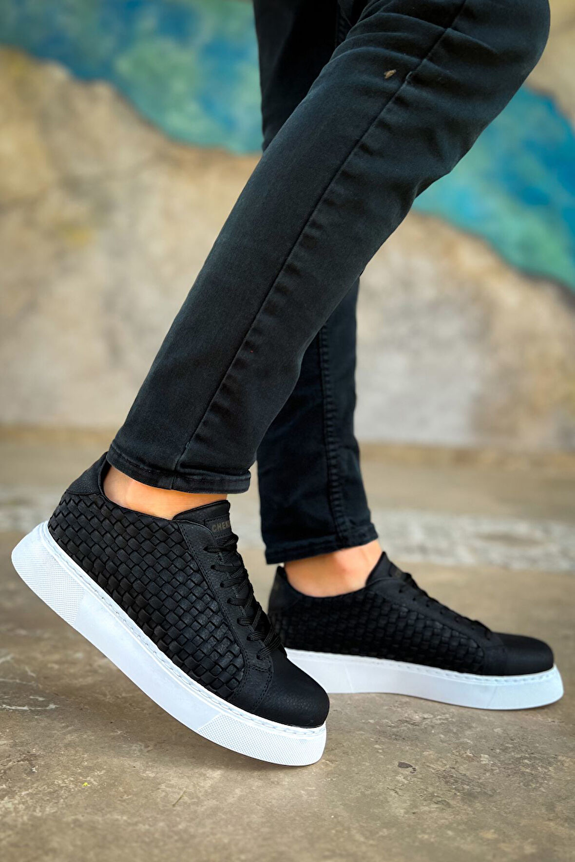 J203 Maglieria Ortopedik Taban Günlük Cilt Erkek Sneaker Spor Ayakkabı CBT Siyah