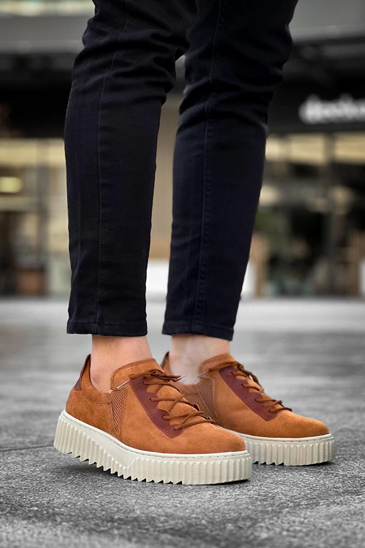 J-X502 Bağcıklı Ortopedik Taban Günlük Süet Erkek Spor Sneaker Ayakkabı BT Taba