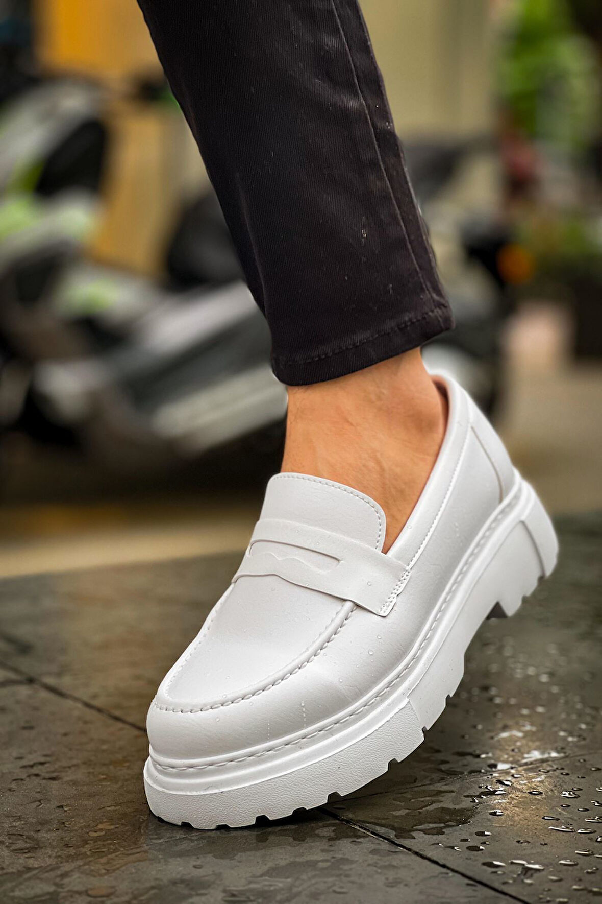 J2417 Ortopedik Taban Günlük Cilt Erkek Klasik Makosen Loafer Ayakkabı CBT Beyaz