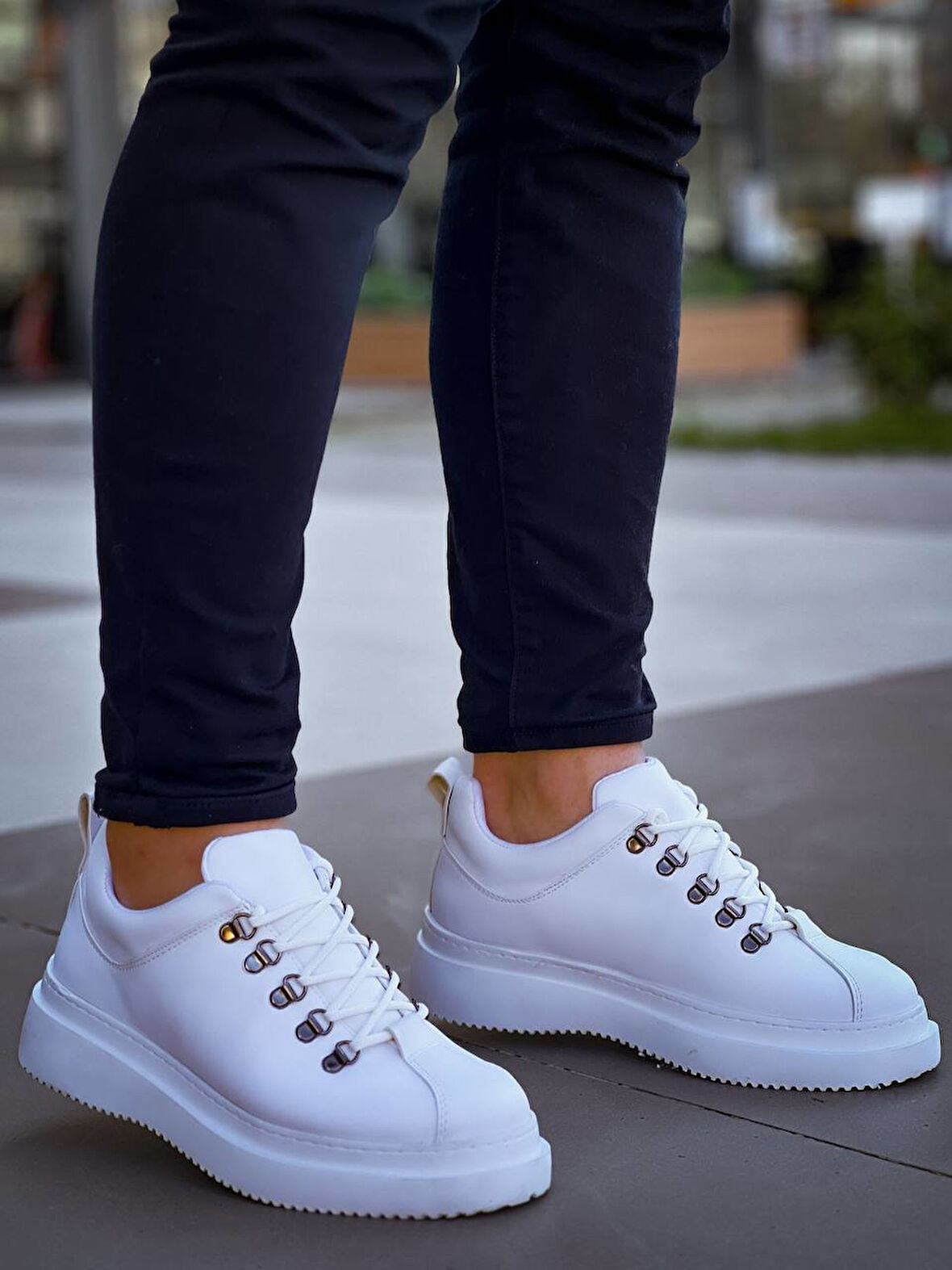 J-X4 Bağcıklı Ortopedik Taban Günlük Erkek Spor Sneaker Ayakkabı BT Beyaz
