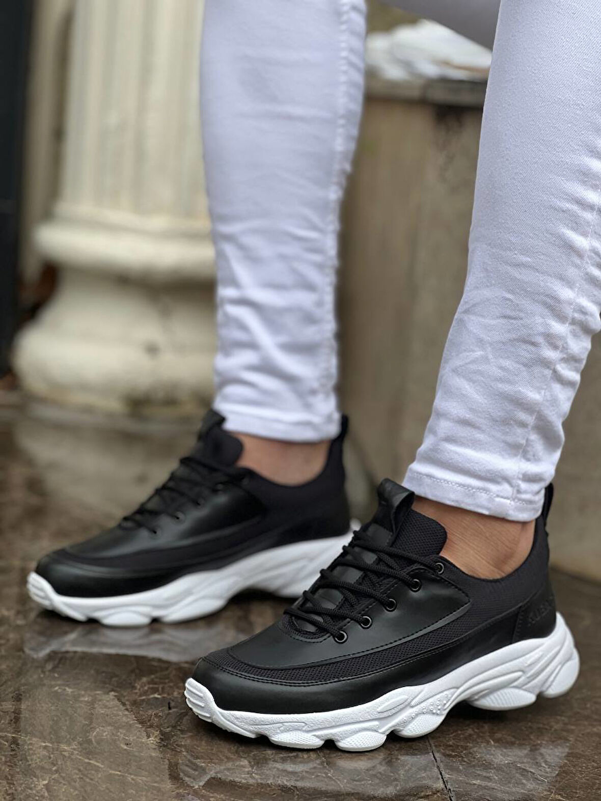 J707 Bağcıklı Ortopedik Taban Günlük Erkek Spor Sneaker Ayakkabı BT Siyah