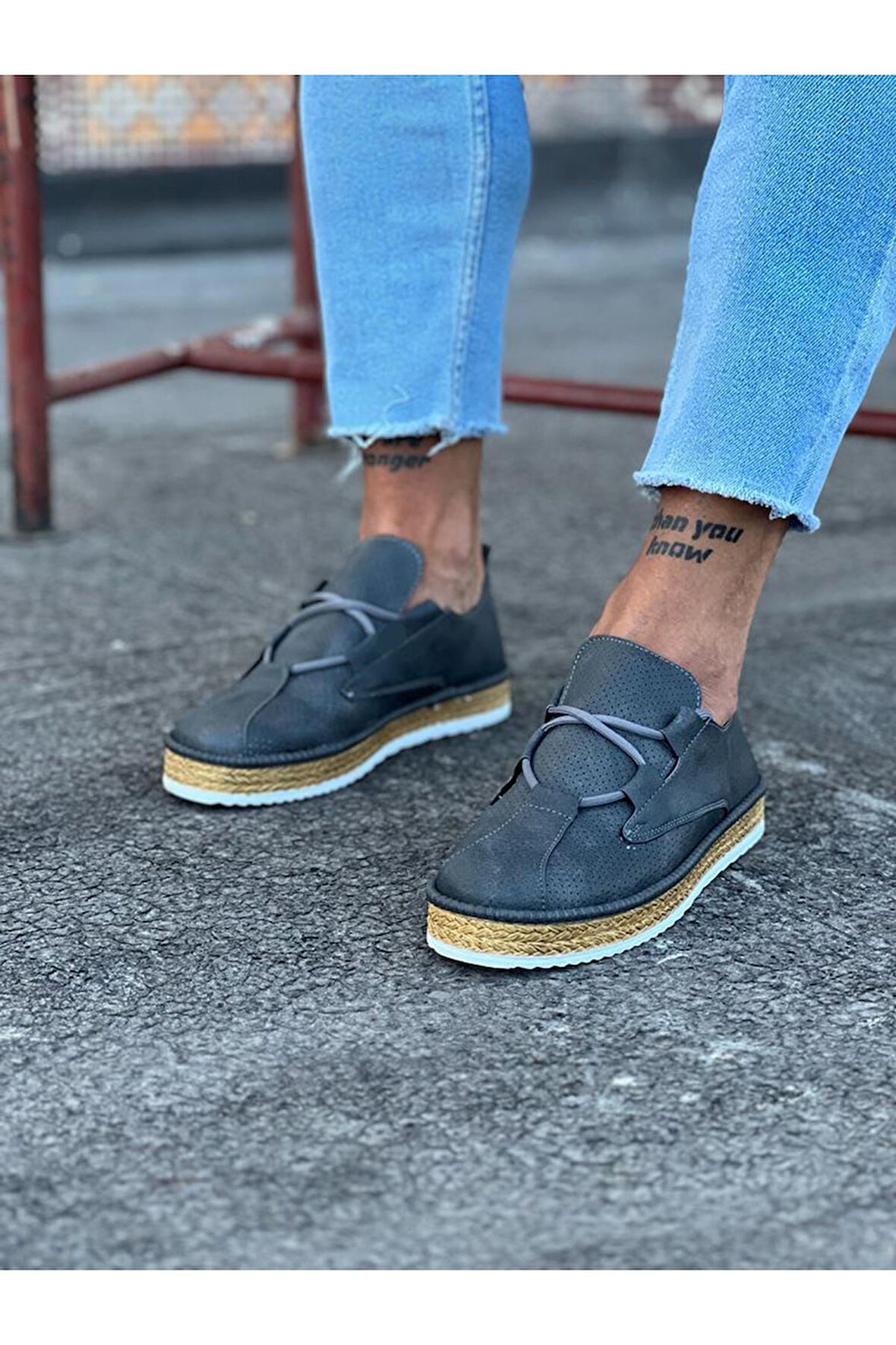 J015 Bağcıklı Ortopedik Taban Erkek Klasik Günlük Ayakkabı HT Gri