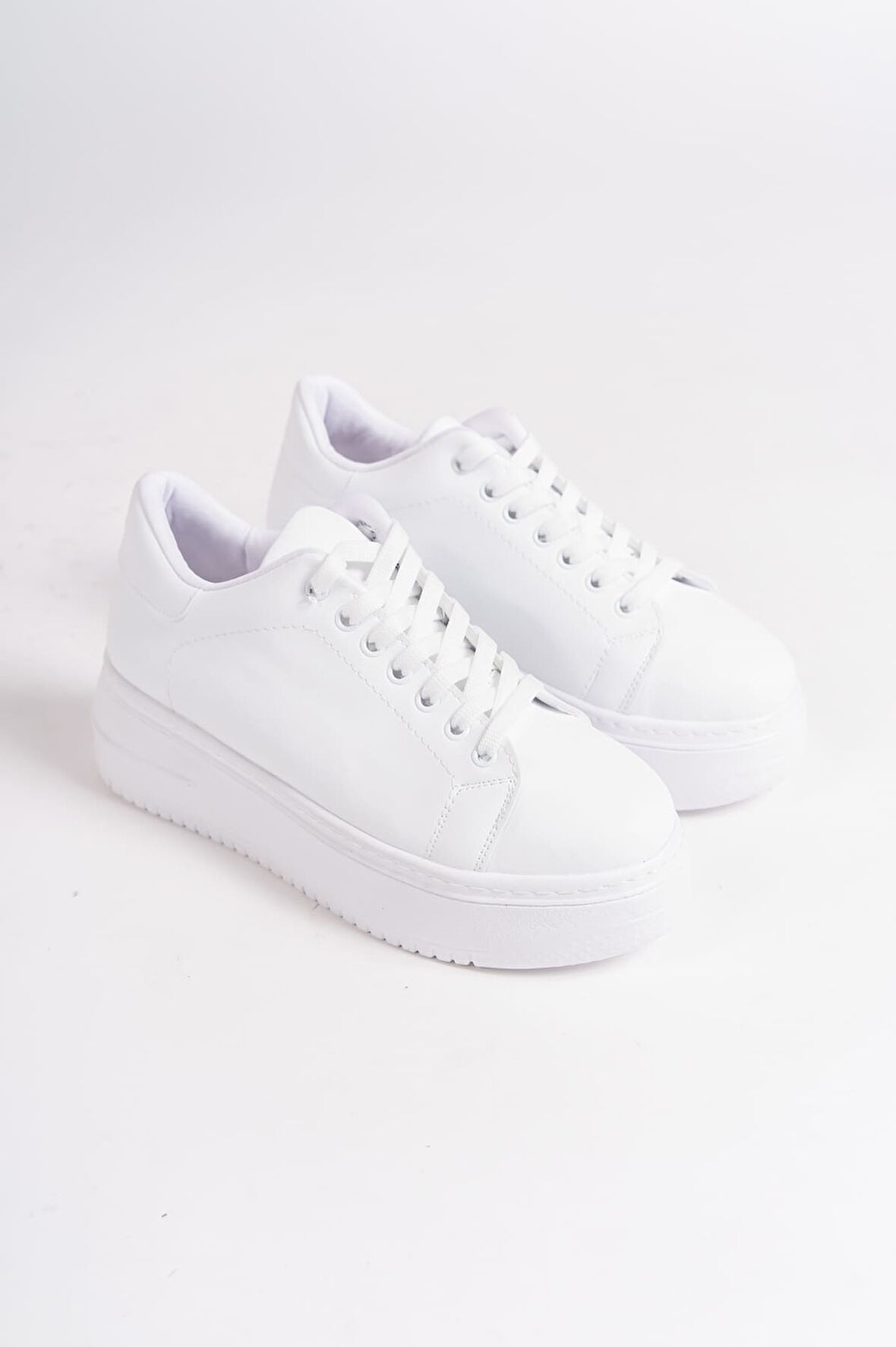 SABINA Bağcıklı Ortopedik Taban Kadın Sneaker Ayakkabı BT Beyaz