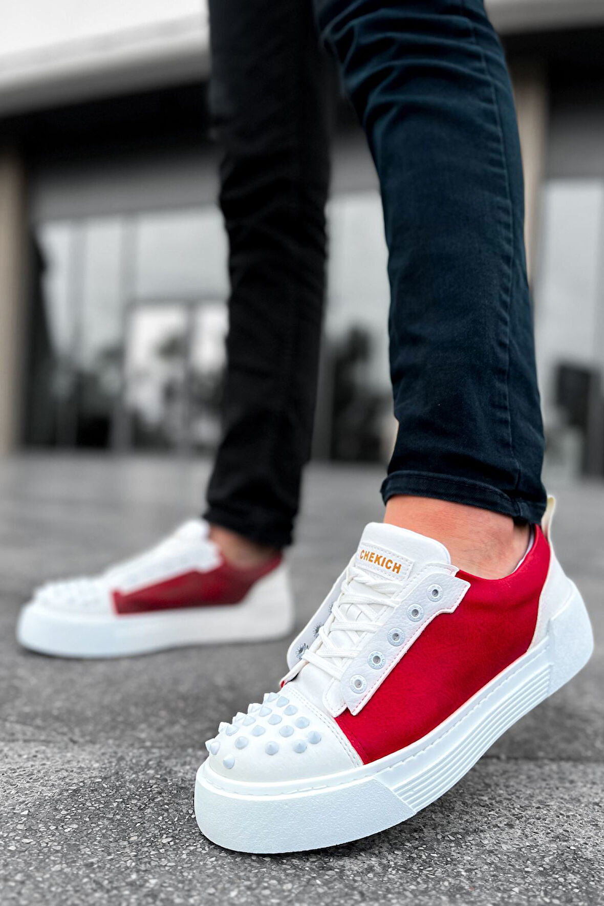 J169 Thorn Ortopedik Taban Günlük Cilt Erkek Sneaker Spor Ayakkabı CBT Beyaz/Kırmızı