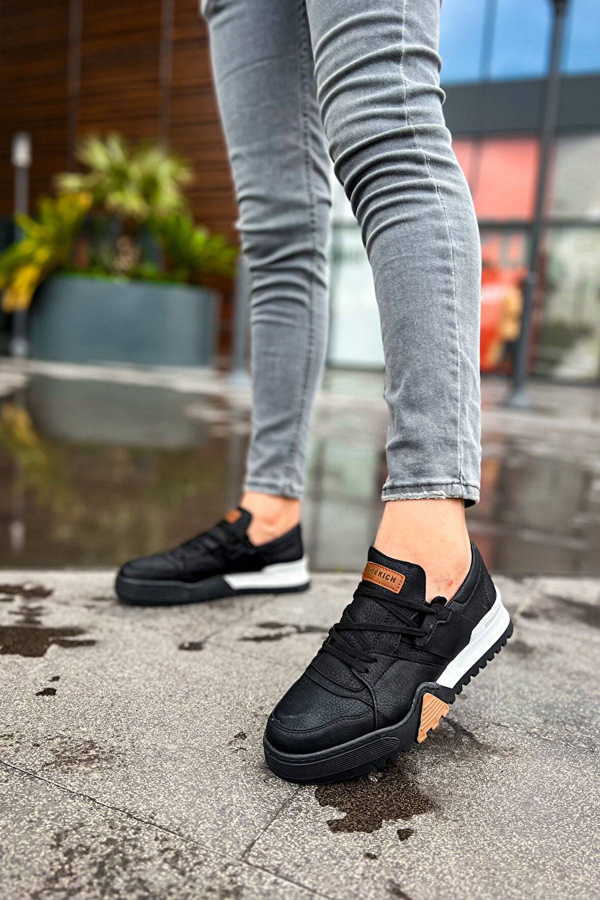 J067 Warrem Ortopedik Taban Günlük Cilt Erkek Sneaker Spor Ayakkabı CBST Siyah