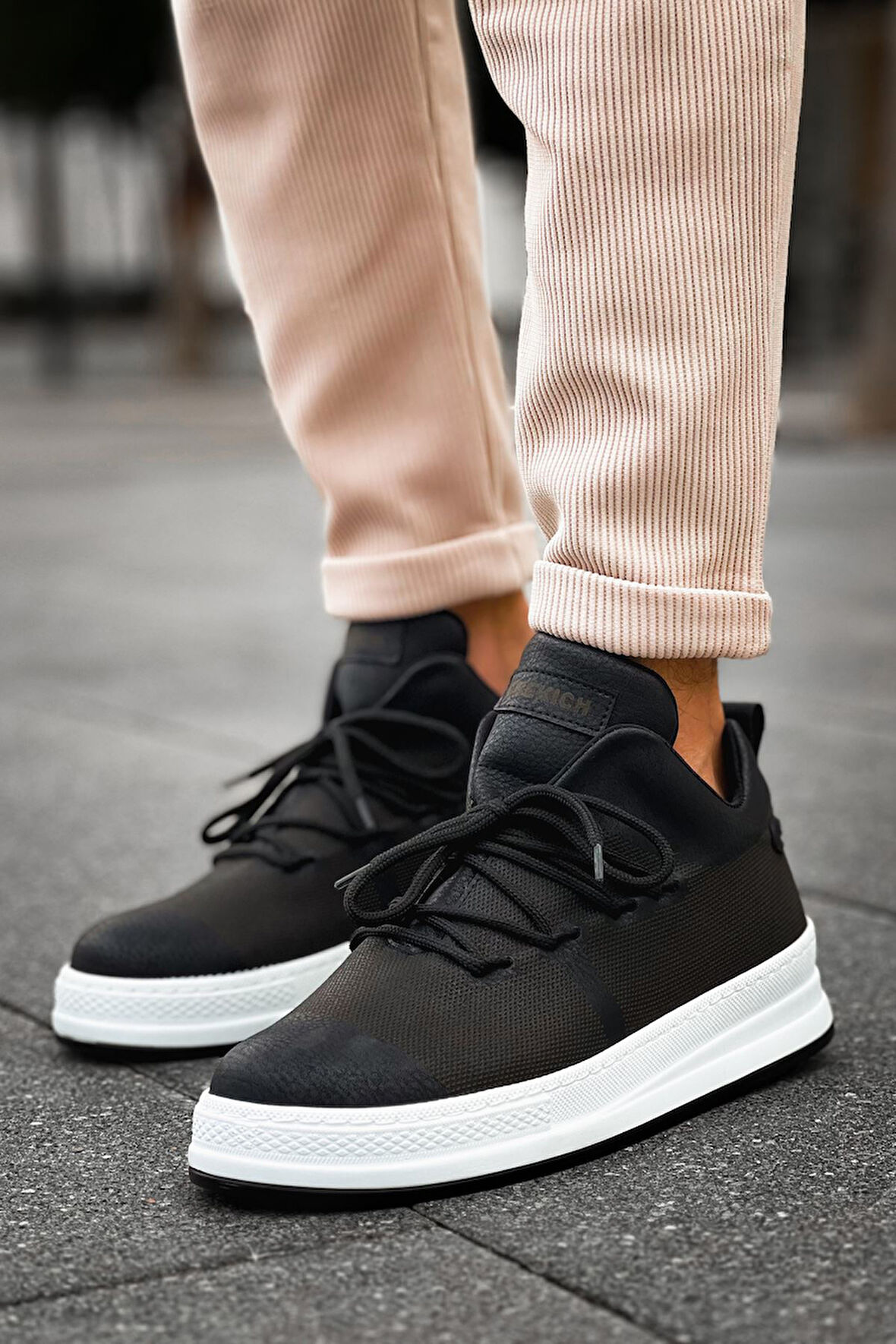 J219 Laser Ortopedik Taban Günlük Cilt Erkek Sneaker Spor Ayakkabı CBT Siyah